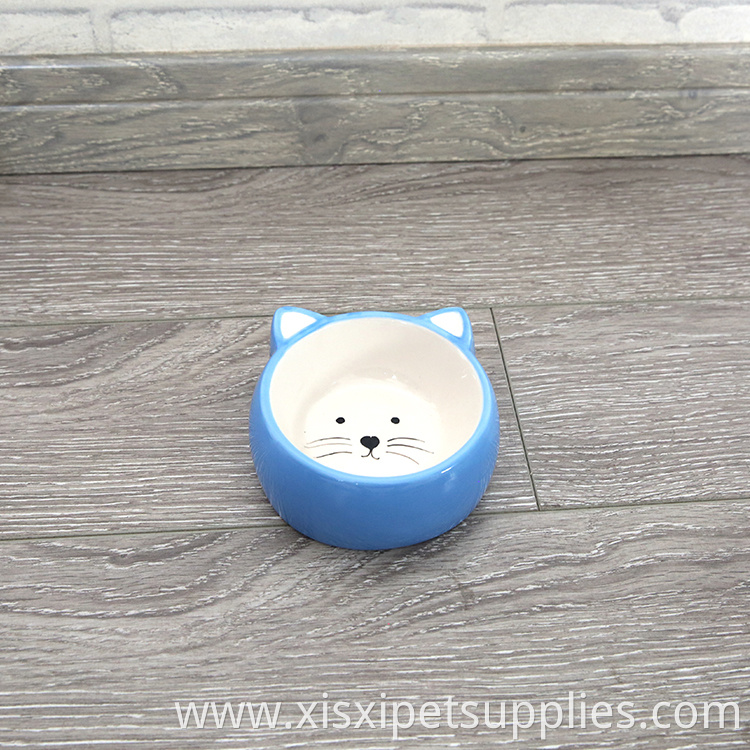 Wholesale Luxury Cute Rounded Blue Ceramic Pet Cat Feeding Bowl